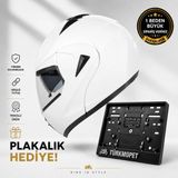 Vrt Çene Açılır Güneş Vizörlü Kask + Plakalık - Beyaz