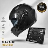 Vrt Çene Açılır Güneş Vizörlü Kask + Plakalık - Karbon
