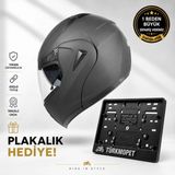 Vrt Çene Açılır Güneş Vizörlü Kask + Plakalık - M - Mat Siyah