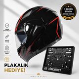 Vrt Çene Açılır Güneş Vizörlü Kask + Plakalık - Siyah - Kırmızı