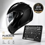 Vrt Çene Açılır Güneş Vizörlü Kask + Plakalık - Siyah - XL