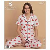 VS Çizgili Düğmeli Kısa Kol Pijama Takım 5818