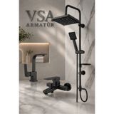 VSA Armatür Mat Siyah 3 Parça Banyo Seti Robot Duş Seti + Banyo Lavabo Bataryası + Banyo Bataryası Sıcak Soğuk Su 3 Yıl Garantili