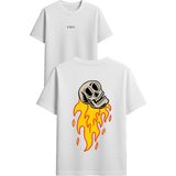 Vsrn Altın Diş Kurukafa Tasarım Baskılı Beyaz Oversize T Shirt - XL