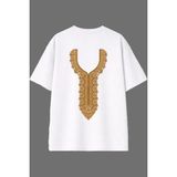 Vsrn Altın Kolye Tasarım Arka Baskılı Beyaz Oversize T Shirt - XL