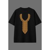Vsrn Altın Kolye Tasarım Arka Baskılı Siyah Oversize T Shirt - XL