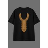 Vsrn Altın Kolye Tasarım Arka Baskılı Siyah Oversize T Shirt