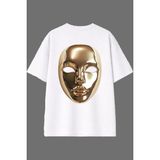 Vsrn Altın Maske Tasarım Arka Baskılı Beyaz Oversize T Shirt - XL