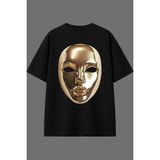 Vsrn Altın Maske Tasarım Arka Baskılı Siyah Oversize T Shirt