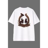 Vsrn At Nalı Kovboy Tasarım Arka Baskılı Beyaz Oversize T Shirt - XL