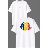 Vsrn Bayrak Romanıa 21 Tasarım Ön Arka Baskılı Beyaz Oversize T Shirt