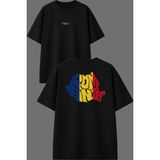 Vsrn Bayrak Romanıa 21 Tasarım Ön Arka Baskılı Siyah Oversize T Shirt