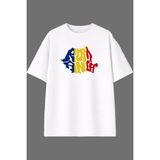 Vsrn Bayrak Romanıa 21 Tasarım Ön Baskılı Beyaz Oversize T Shirt