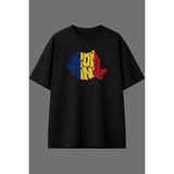 Vsrn Bayrak Romanıa 21 Tasarım Ön Baskılı Siyah Oversize T Shirt