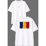 Vsrn Bayrak Romanıa 23 Tasarım Ön Arka Baskılı Beyaz Oversize T Shirt - XL