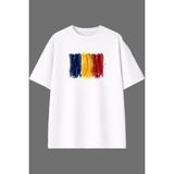 Vsrn Bayrak Romanıa 23 Tasarım Ön Baskılı Beyaz Oversize T Shirt - XL