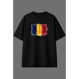 Vsrn Bayrak Romanıa 23 Tasarım Ön Baskılı Siyah Oversize T Shirt - XL