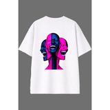 Vsrn Çirkin Gülen Yüzler Tasarım Arka Baskılı Beyaz Oversize T Shirt - XL
