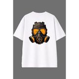 Vsrn Gaz Maskesi Tasarım Arka Baskılı Beyaz Oversize T Shirt