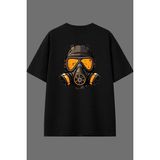 Vsrn Gaz Maskesi Tasarım Arka Baskılı Siyah Oversize T Shirt