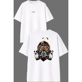 Vsrn Gaz Maskesi Tasarım Ön Arka Baskılı Beyaz Oversize T Shirt