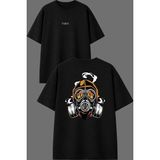 Vsrn Gaz Maskesi Tasarım Ön Arka Baskılı Siyah Oversize T Shirt