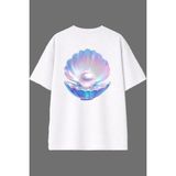 Vsrn Inci Kabuğu Tasarım Arka Baskılı Beyaz Oversize T Shirt