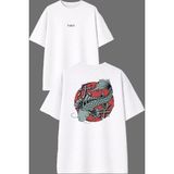 Vsrn Japon Balık Tasarım Ön Arka Baskılı Beyaz Oversize T Shirt - XL