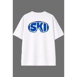 Vsrn Kar Gözlüğü Tasarım Arka Baskılı Beyaz Oversize T Shirt - XL