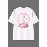 Vsrn Kar Küresi Tasarım Arka Baskılı Beyaz Oversize T Shirt