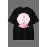 Vsrn Kar Küresi Tasarım Arka Baskılı Siyah Oversize T Shirt - XL