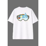 Vsrn Kar Maskesi Tasarım Arka Baskılı Beyaz Oversize T Shirt