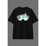 Vsrn Kar Maskesi Tasarım Arka Baskılı Siyah Oversize T Shirt - XL
