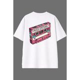 Vsrn Kaset Çalar Tasarım Arka Baskılı Beyaz Oversize T Shirt - XL