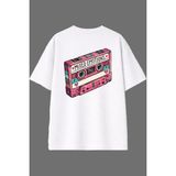 Vsrn Kaset Çalar Tasarım Arka Baskılı Beyaz Oversize T Shirt