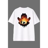 Vsrn Kovboy Şapkası Tasarım Arka Baskılı Beyaz Oversize T Shirt