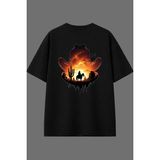 Vsrn Kovboy Şapkası Tasarım Arka Baskılı Siyah Oversize T Shirt