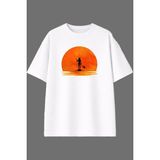Vsrn Paddle Board Tasarım Ön Baskılı Beyaz Oversize T Shirt