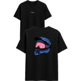 Vsrn Pembe Gözlüklü Kask Tasarım Baskılı Siyah Oversize T Shirt - XL