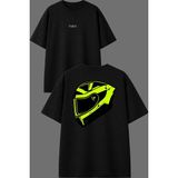 Vsrn Sarı Kask Tasarım Ön Arka Baskılı Siyah Oversize T Shirt - XL