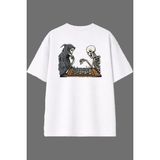 Vsrn Satranç Masası Tasarım Arka Baskılı Beyaz Oversize T Shirt