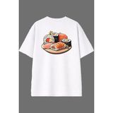 Vsrn Suşi Tabağı Tasarım Arka Baskılı Beyaz Oversize T Shirt - XL