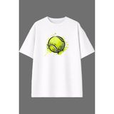 Vsrn Tenis Topu Tasarım Ön Baskılı Beyaz Oversize T Shirt