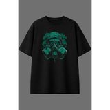 Vsrn Yeşil Gaz Maskesi Tasarım Ön Baskılı Siyah Oversize T Shirt