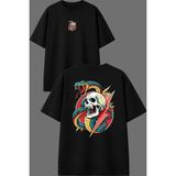 Vsrn Yılan Iskelet Tasarım Ön Arka Baskılı Siyah Oversize T Shirt - XL