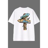 Vsrn Yön Tabela Tasarım Arka Baskılı Beyaz Oversize T Shirt