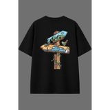 Vsrn Yön Tabela Tasarım Arka Baskılı Siyah Oversize T Shirt