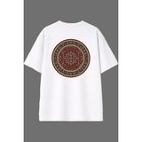 Vsrn Yuvarlak Halı Tasarım Arka Baskılı Beyaz Oversize T Shirt
