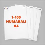 VTN 1'den 100'E Numaralı A4 Kağıt - Copier Bond 80 gr - Renkli