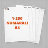 VTN 1'den 250'YE Numaralı A4 Kağıt - Copier Bond 80 gr - Renkli